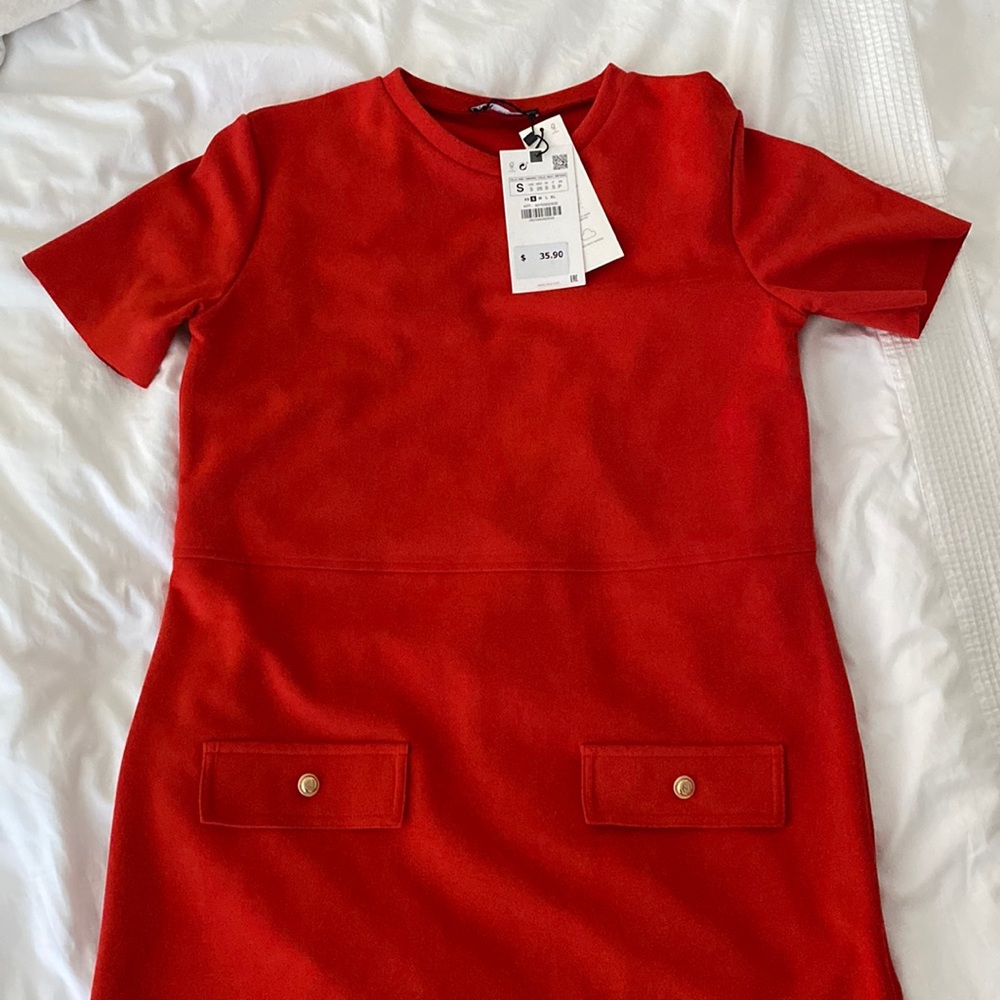 ZARA red faux suede dress